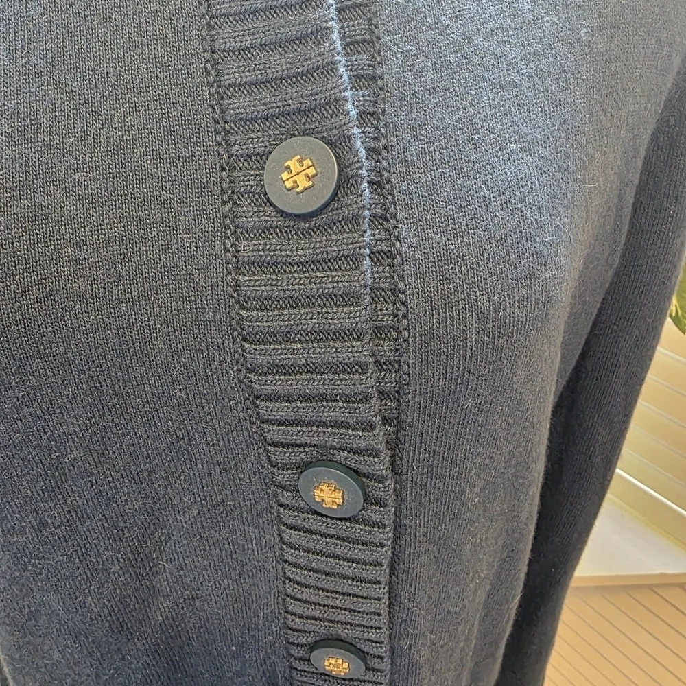 Tory Burch Blue Cashemere Blend Turtleneck Sweater with Button Accents Lg 1357